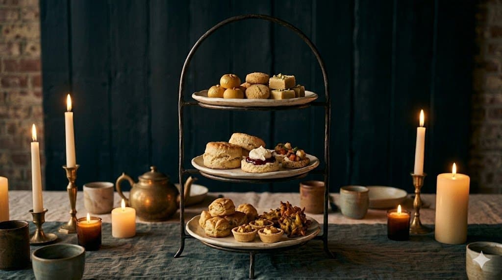 The Sakhi tiered tray — Indian high tea by candlelight